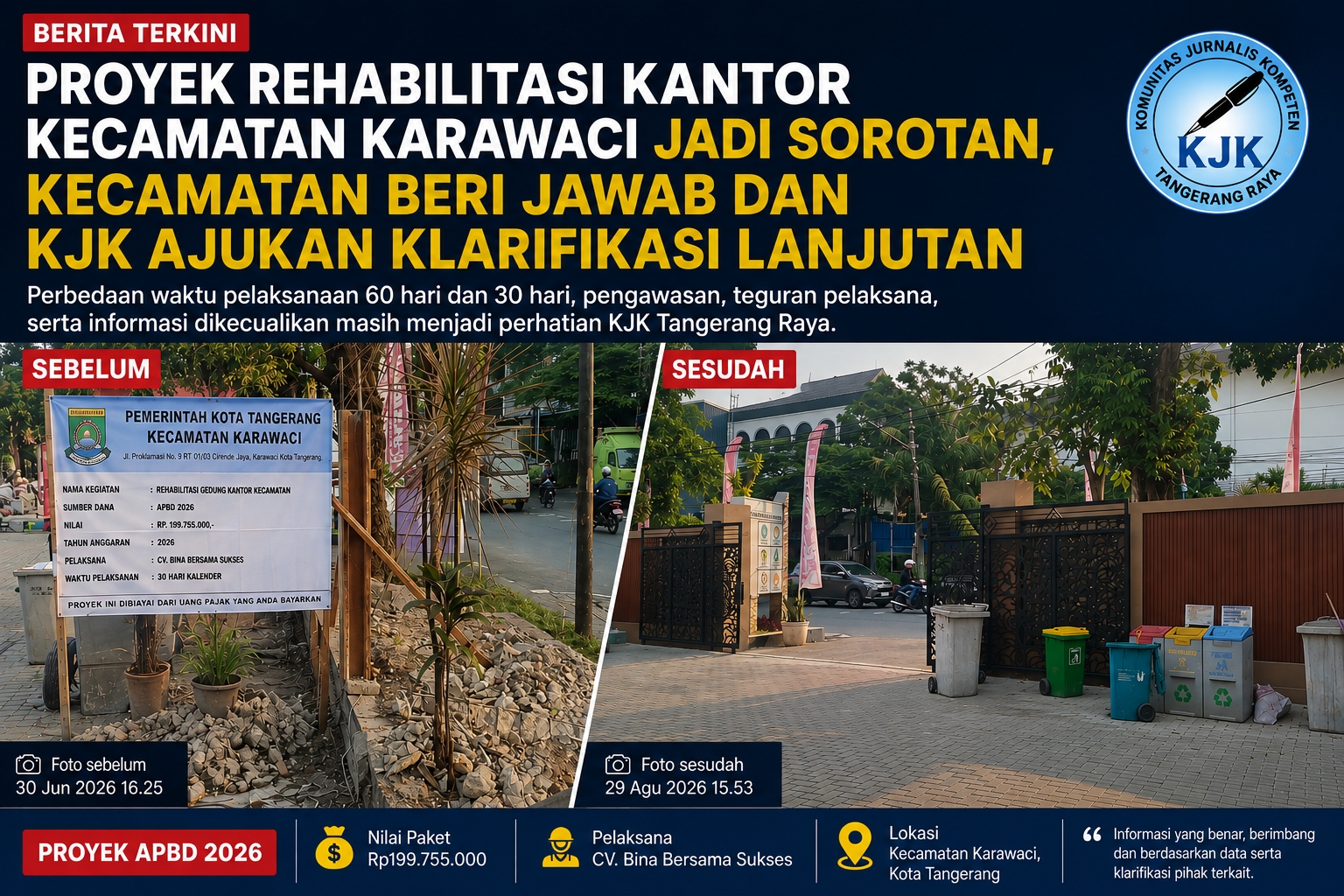 Proyek Rehabilitasi Kantor Kecamatan Karawaci Jadi Sorotan, Kecamatan Beri Jawaban dan KJK Ajukan Klarifikasi Lanjutan