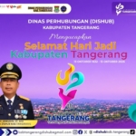 Poster ucapan HUT ke-394 Kabupaten Tangerang dari Dishub yang menampilkan Kepala Dinas Perhubungan H. Jainudin.