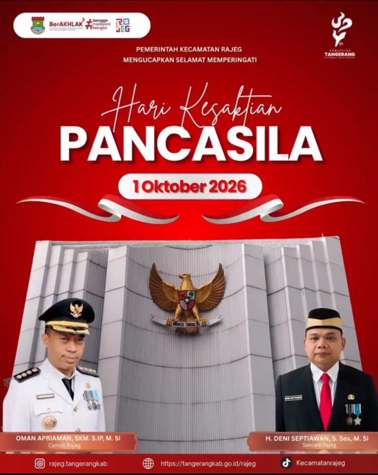 Ucapan Pemerintah Kecamatan Rajeg memperingati Hari Kesaktian Pancasila 1 Oktober 2026
