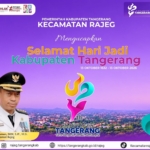 Poster ucapan HUT ke-394 Kabupaten Tangerang dari Kecamatan Rajeg yang menampilkan Camat Oman Apriaman.