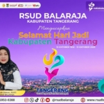 Poster ucapan HUT ke-394 Kabupaten Tangerang dari RSUD Balaraja yang menampilkan Direktur dr. Hj. Corah Usman, MARS.
