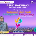 Poster ucapan HUT ke-394 Kabupaten Tangerang dari RSUD Pakuhaji yang menampilkan Direktur Hj. dr. Umi Kulsum, M.M.
