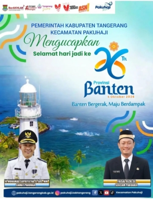 Camat dan Sekretaris Kecamatan Pakuhaji dalam ucapan Hari Jadi ke-26 Provinsi Banten