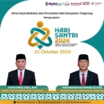 Poster ucapan Selamat Hari Santri Nasional 2026 dari Disdukcapil Kabupaten Tangerang.